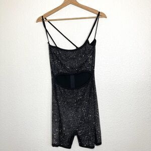 Sorella Romper Silver Crystal Cutout Bodysuit Jumpsuit M Party Glam